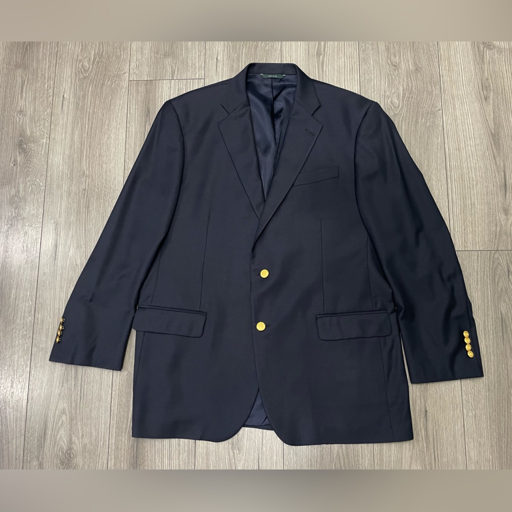 Brooks Brothers Blazer Mens 45L Blue Loro Piana Super 120s Wool Madison‎ Gold